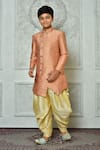 Buy_Arihant Rai Sinha_Peach Jacquard, Silk Embroidery Flora Pattern Overlap Sherwani Set _at_Aza_Fashions
