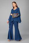Buy_Devyani Mehrotra_Blue Viscose Double Georgette Embroidered Applique V Floral Kaftan And Pant Set_at_Aza_Fashions