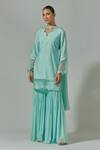 Buy_House Of TA-YA_Blue Chanderi, Georgette, Chiffon Embroidery Sweetheart Hand Kurta Gharara Set _at_Aza_Fashions