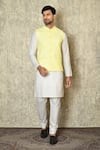 Buy_Aryavir Malhotra_Yellow Silk Blend Embroidered Chikankari Floral Work Bundi And Kurta Set _at_Aza_Fashions