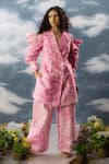 Buy_SAKSHAM & NEHARICKA_Pink Printed Floral Blazer Notched Acai Waistcoat And Pant Set _at_Aza_Fashions
