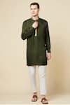 Buy_Spring Break_Green 50% Cotton 50% Polyester Embroidered Placket Kurta _at_Aza_Fashions