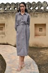 Buy_Taro_Blue Chanderi Silk Printed Stripe Sunday Brunch Shirt Dress  _at_Aza_Fashions