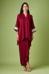 Buy_Aakaar_Maroon Cotton Silk Embellished Sequin V Neck Tunic And Draped Skirt Set _at_Aza_Fashions