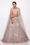 Buy_Pallavi Poddar_Purple Tulle Amoeba Scattered Sequin Embroidered Lehenga Set_Online_at_Aza_Fashions