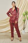 Buy_Peenacolada_Maroon Wool, Silk Metallic Thread, Floral Pattern Blazer And Trouser Set _Online_at_Aza_Fashions