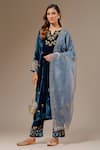 Anantaa by Roohi_Blue Velvet Embroidered Floral Notched Placed Kurta _Online_at_Aza_Fashions