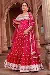 Buy_PREEVIN_Fuchsia Anarkali Cotton Mulmul And Dupatta Tulle & Soft Off With  _at_Aza_Fashions