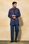 Buy_Diyarajvvir_Blue , Satin Cut Work, Embroidery, Indigo Bundi And Kurta Set _at_Aza_Fashions