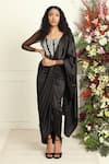 Buy_SAANJH BY LEA_Black Armani Satin Plain Aalia Pleated Pre-stitched Saree _at_Aza_Fashions