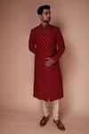 Buy_Tisa - Men_Red Sherwani Organic Cotton Embroidered Thread And Sequin Aspen Set _at_Aza_Fashions