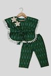 Buy_Champscloset_Green Ikat Cotton Printed Round Neck Kaftan Top And Pant Set  _at_Aza_Fashions