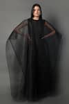 Buy_Swatee Singh_Black Crepe, Organza Round Neck Drape Jumpsuit _at_Aza_Fashions
