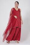 Buy_Ruchira Nangalia_Red Modal Blend Printed Bandhani V Neck Kurta Sharara Set  _at_Aza_Fashions