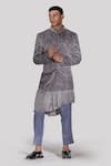 Buy_Asuka_Grey Suede Embroidery Resham Geometric Pattern Bandhgala Set _at_Aza_Fashions