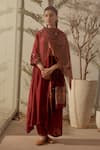 Buy_Dot_Red Kurta And Pant  Cotton Silk Hand Embroidered Dabka Round Set _at_Aza_Fashions