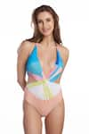 Buy_Kai Resortwear_Multi Color Print Pop Halter Neck Swimsuit  _at_Aza_Fashions