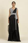 Buy_Oshi By Shikha_Black Embroidery Pearl Leaf Neck Waistcoat Palazzo Set _at_Aza_Fashions