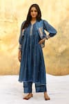 Buy_Label Niti Bothra_Blue Pure And Handwoven Banarasi Silk With Bemberg Jacket Kurta & Palazzo Set_at_Aza_Fashions
