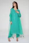 Buy_Bha Sha_Green Georgette, Net Sequins, Beads Kriti Embroidered Kurta Straight Pant Set _at_Aza_Fashions