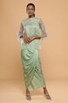 Buy_MAYU KOTHARI_Green Modal Satin Wrap Skirt  _at_Aza_Fashions