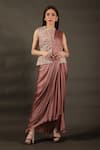 Buy_OMANA BY RANJANA BOTHRA_Pink Jacket Satin Organza With Crepe Lining Embroidered Dhoti Saree Nehru _at_Aza_Fashions