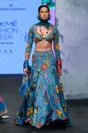 Buy_Mahima Mahajan_Blue Organza Satin Printed Floral Leaf Neck Lehenga Set _at_Aza_Fashions