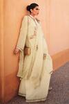 Buy_Label Varsha_Off White Viscose, Crepe, Organza Kurta Sharara Set With Rosette Dupatta_at_Aza_Fashions