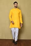 Buy_Aryavir Malhotra_Yellow Cotton Silk Plain Short Kurta And Pyjama Set _at_Aza_Fashions