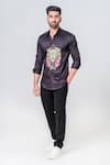 Buy_Amrit Dawani_Black 100% Cotton Hand Painted King Lion Shirt _at_Aza_Fashions