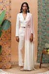 Buy_Rishi and Vibhuti_Ivory Linen Attached Drape Lapel Collar Shirt With Pant _at_Aza_Fashions