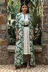 Buy_Divi By Sonal Khandelwal_Green Modal, Satin Round Neck Wild Apple Print Cape And Dress Set _at_Aza_Fashions