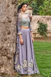 Buy_17:17 By Simmi Saboo_Purple Muslin Silk Printed And Hand Embroidered Saba Lotus Pattern Lehenga Set _at_Aza_Fashions