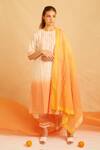 Buy_Banana Labs_White Cotton Tassels Round Neck Carrot Ombre Kurta Pant Set _at_Aza_Fashions