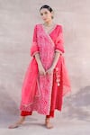 Buy_Label Mansi Nagdev_Red Chanderi Silk Printed Bandhani V Neck Falak Angrakha Set _at_Aza_Fashions