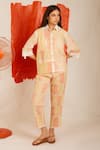 Buy_Banana Labs_White Cotton Collared Boxy Hand Block Print Shirt And Pant Set _at_Aza_Fashions
