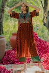 Buy_Pooja-Keyur_Multi Color Chiffon Print Aari Round Neck Mandala Gathered Kurta With Palazzo _at_Aza_Fashions