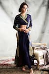 Buy_Tisha Saksena_Blue Silk, Crepe Embroidery V-, Open Kalka Jacket Dhoti Pant Set _at_Aza_Fashions