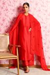 Buy_Dohr India_Red Kurta And Palazzo Silk Chanderi Sanah Embellished Placket Set  _at_Aza_Fashions