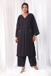 Buy_Khat_Black Poplin, Cotton Embroidery V-neck Stitch Line Kurta Set _at_Aza_Fashions