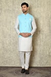 Buy_Aryavir Malhotra_Blue Silk Blend Embroidered Chikankari Geometric Thread Work Bundi And Kurta Set _at_Aza_Fashions