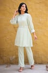 Buy_House of Tushaom_Green Cotton Crinkled Embroidery Sequin Peter Pan Collar Kurta And Set _at_Aza_Fashions