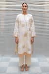 Buy_Priyanka Raajiv_Beige Kurta Silk Patch Work Chikankari Keyhole Aloka And Pant Set  _at_Aza_Fashions