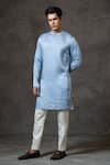 Buy PAARSH Blue Linen, Satin, Cotton Pintucked Kurta Set at Aza Fashions Buy_PAARSH_Blue Linen, Satin, Cotton Pintucked Kurta Set _at_Aza_Fashions