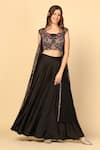 Buy_Two Sisters By Gyans_Black Satin Beads Asymmetric Border Embroidered Sheer Cape And Sharara Set _at_Aza_Fashions