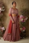 Buy_Ria Shah Label_Red Cotton Satin, Cotton, Silk, Net Pearl Embellished Blouse Lehenga Set _at_Aza_Fashions