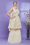 Buy_Samyukta Singhania_Cream Faux Georgette Embroidered Geometrical Floral Kurta Sharara Set For Women_at_Aza_Fashions