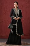 Buy_MINAKI_Black Georgette And Organza Embroidery Zardozi Mandarin Collar Kurta Sharara Set _at_Aza_Fashions