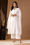 Buy_Abbaran_White Cotton Printed Bloom V Neck Pattern Kurta Palazzo Set _at_Aza_Fashions