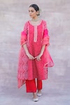 Buy_Label Mansi Nagdev_Red Chanderi Silk Printed Bandhani Round Azal A-line Kurta Set _at_Aza_Fashions